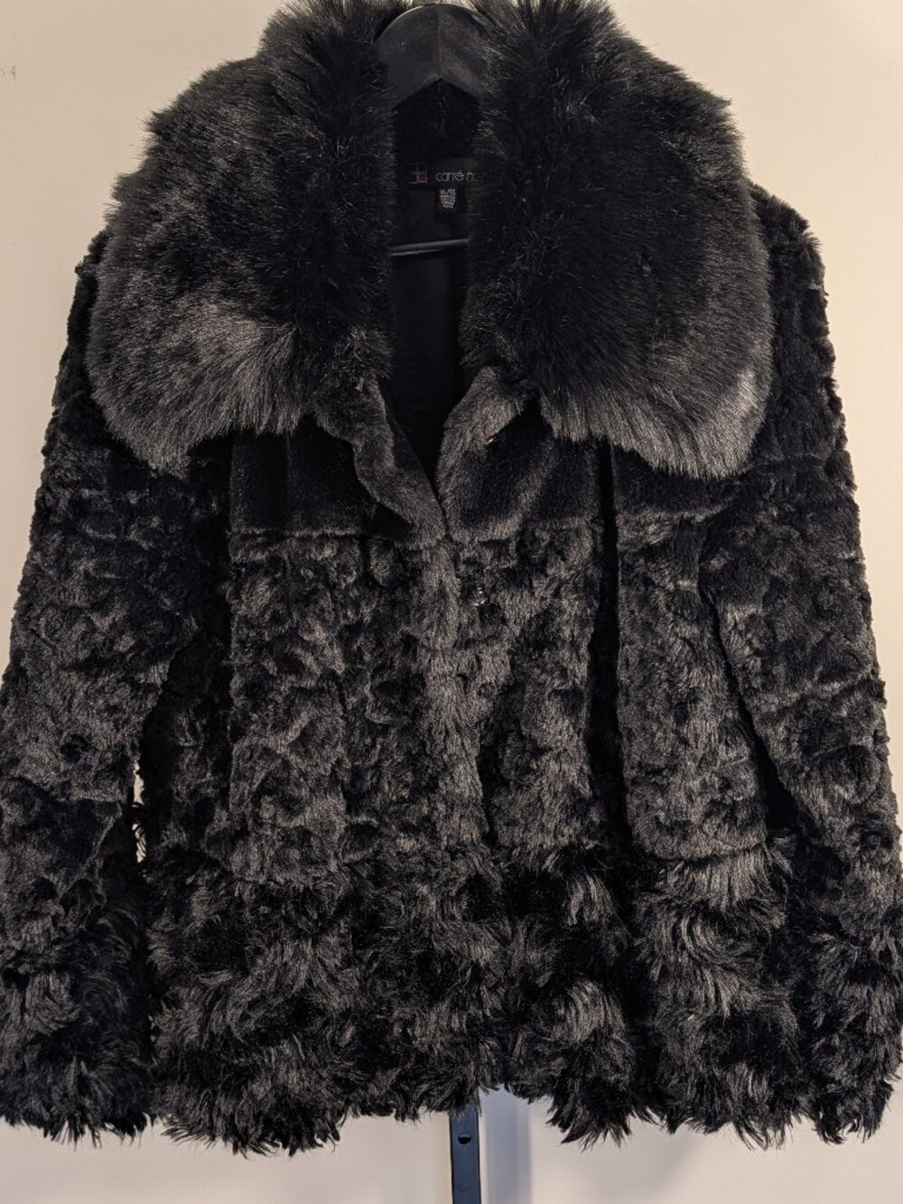 Carré Noir Textured Faux Fur Coat | 3 Fur Textures Statement | Sz XL